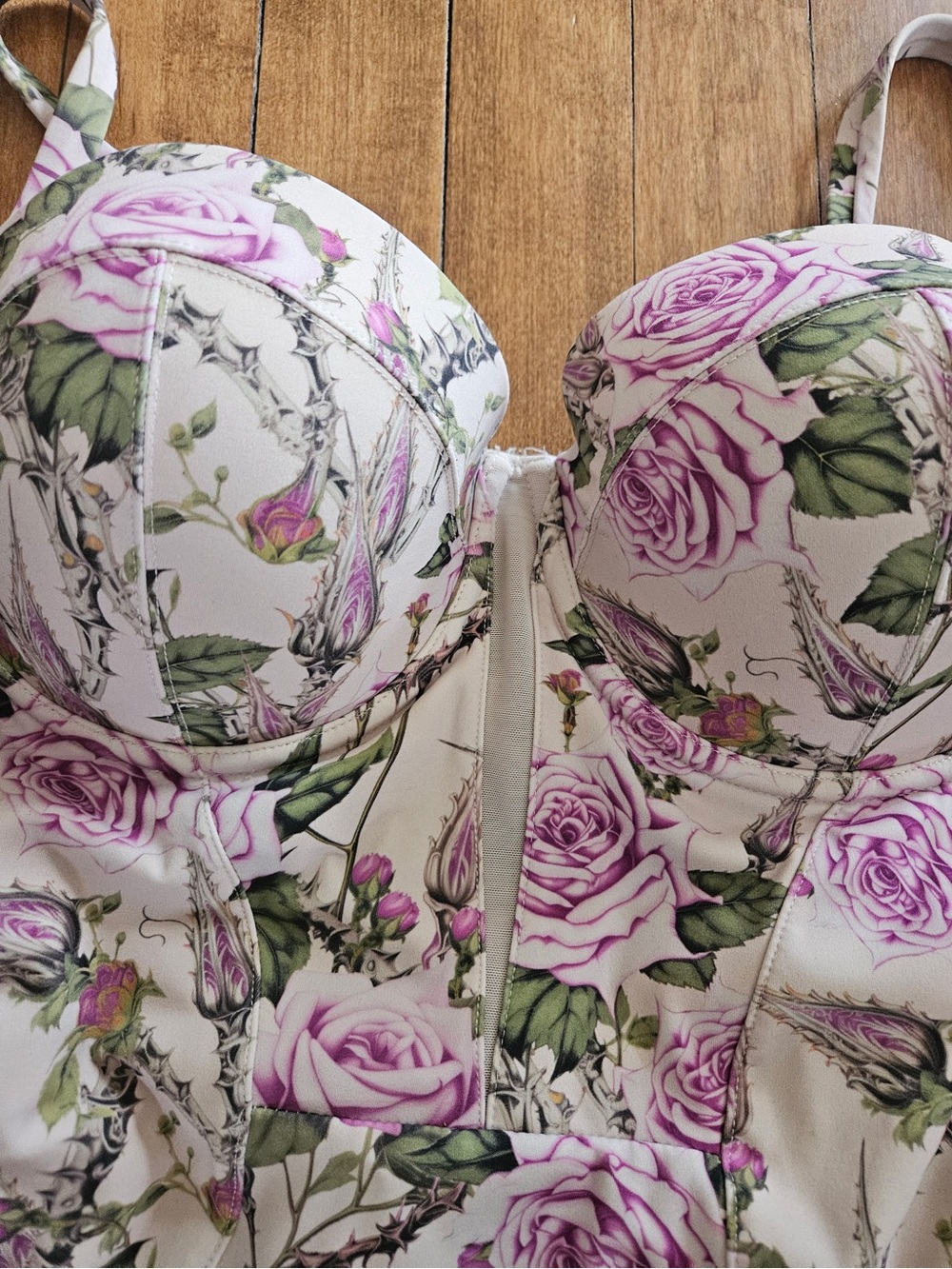 XL TA3 Floral One-Piece Sculpting Push-Up Swimsuit - Thorny Rose - Picture 3 of 13